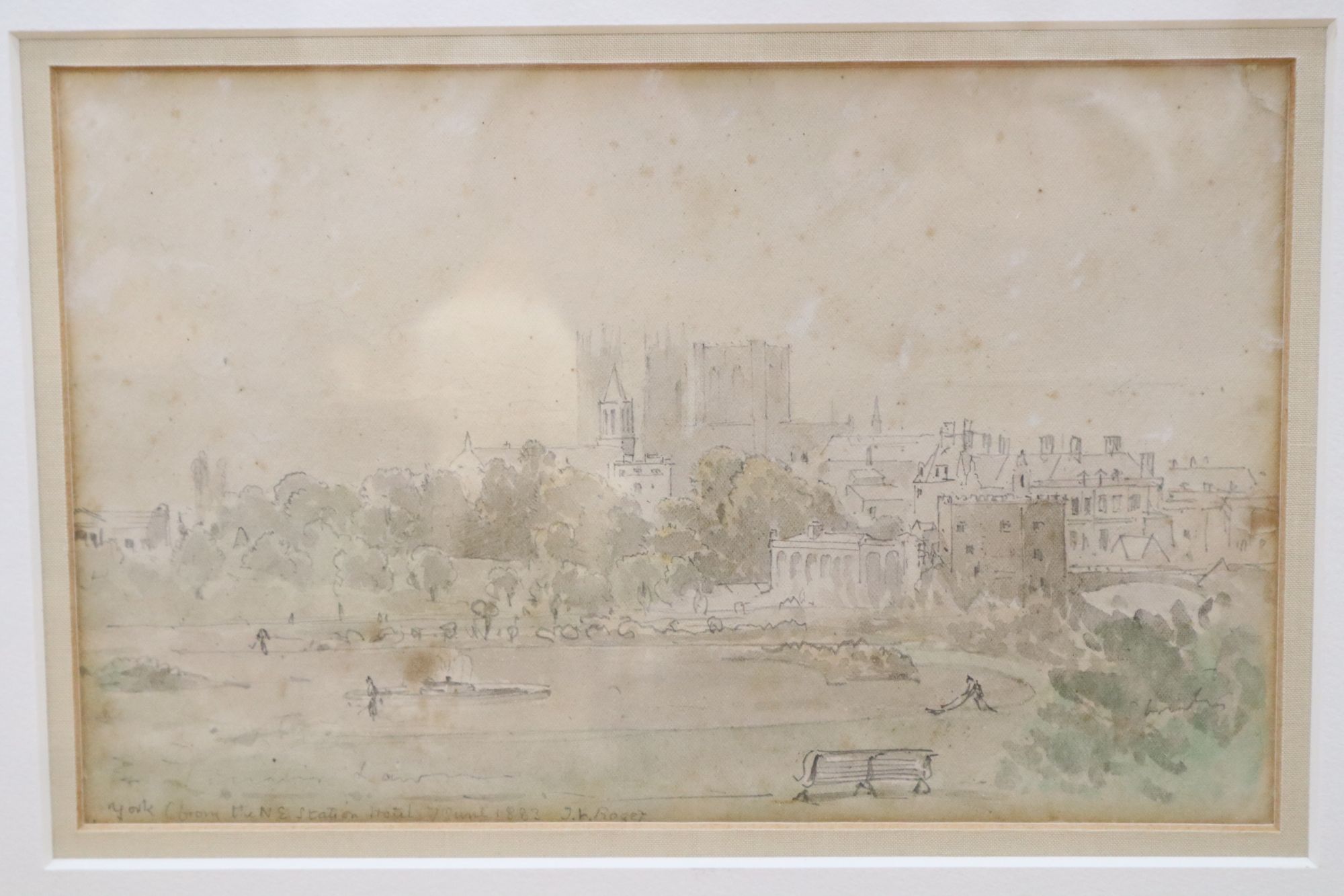 J* Roger (19th century), Hastings sea front with shipping and another of York, signed and inscribed, pencil and wash, largest 19 x 29cm